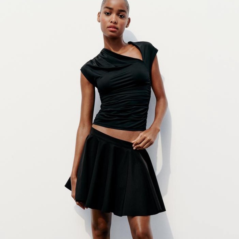 Zara LAYERED swing hem black MINI SKIRT sz.S